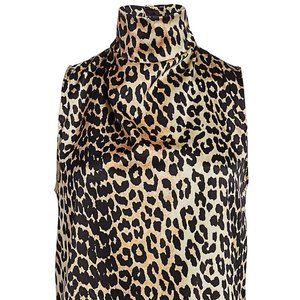 Ganni Stretch Silk Cowl-Neck Leopard Top NWT